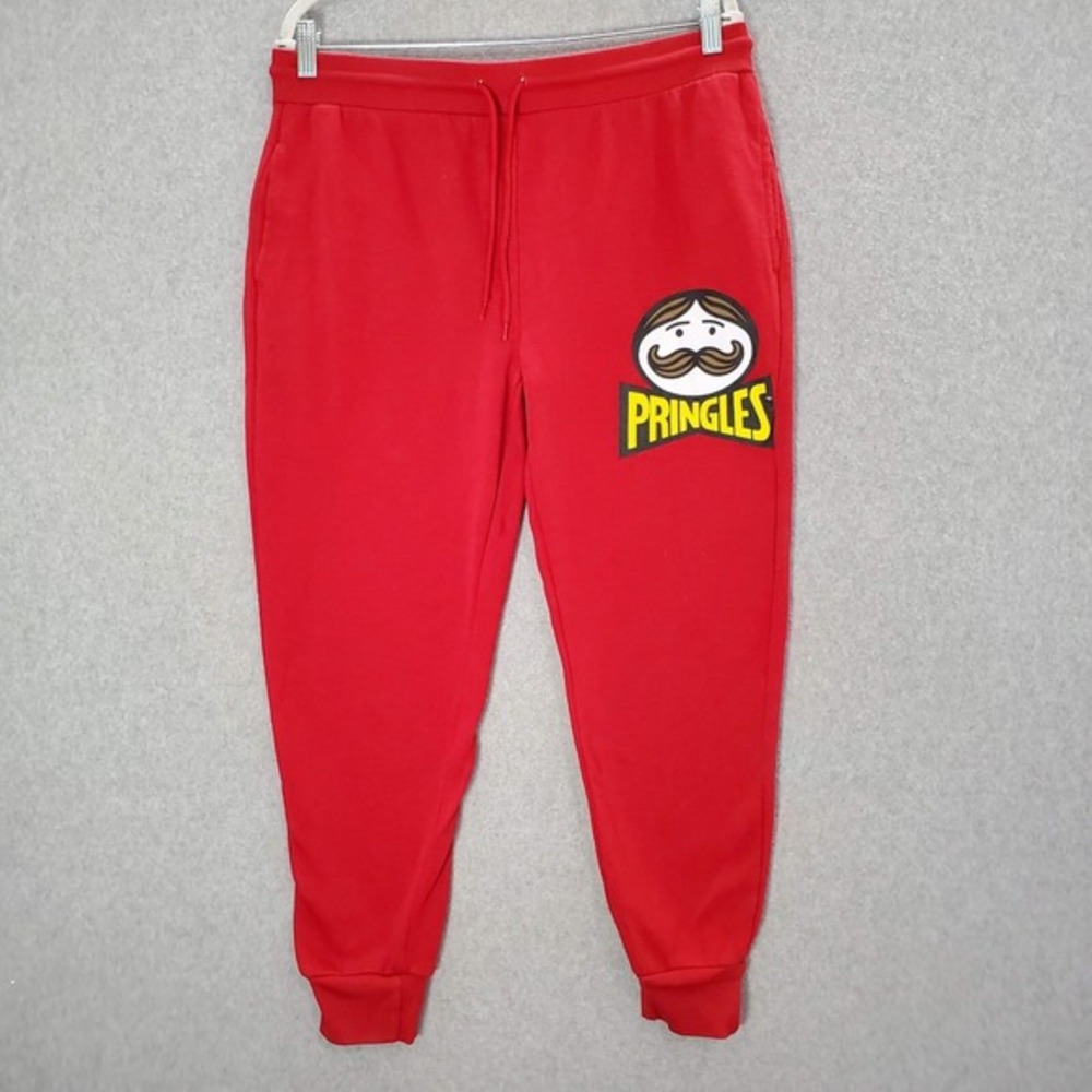 Pringles Men Activewear Pants XL Red Jogger Logo Graphic Fleece Drawstring‎